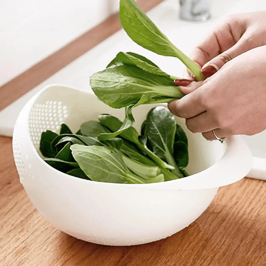 Washing salad using filter basin