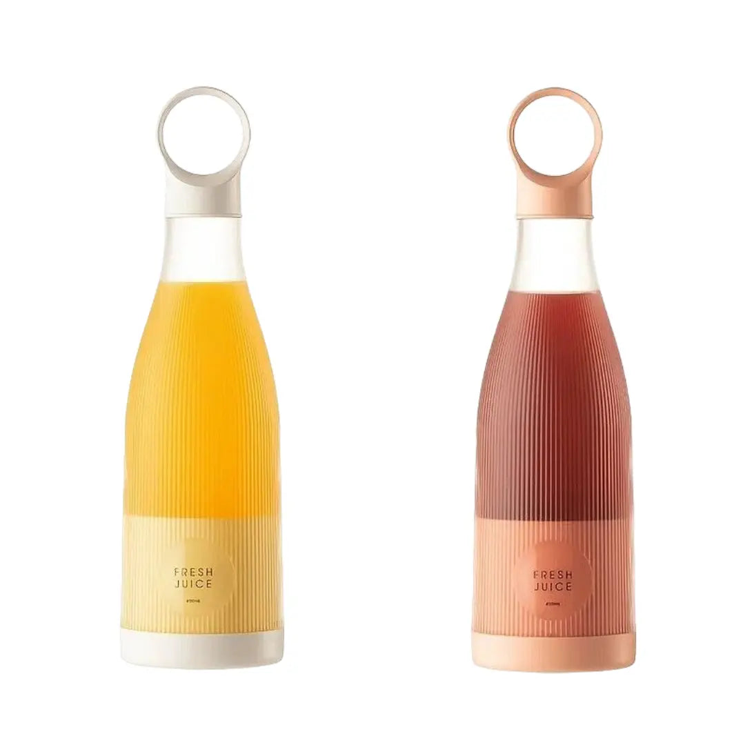 Two Portable Burgundy Blenders full with jucies