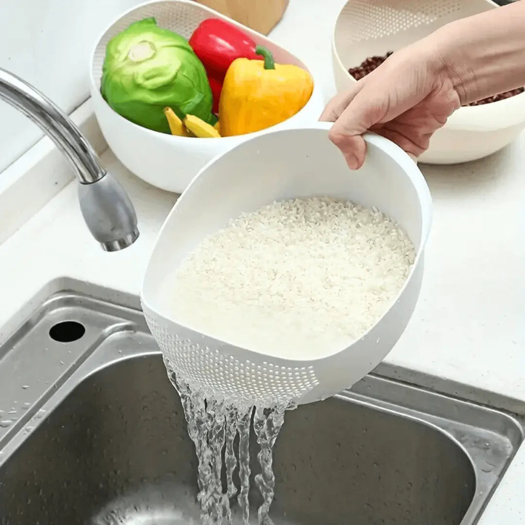 Washing rice using filter basin